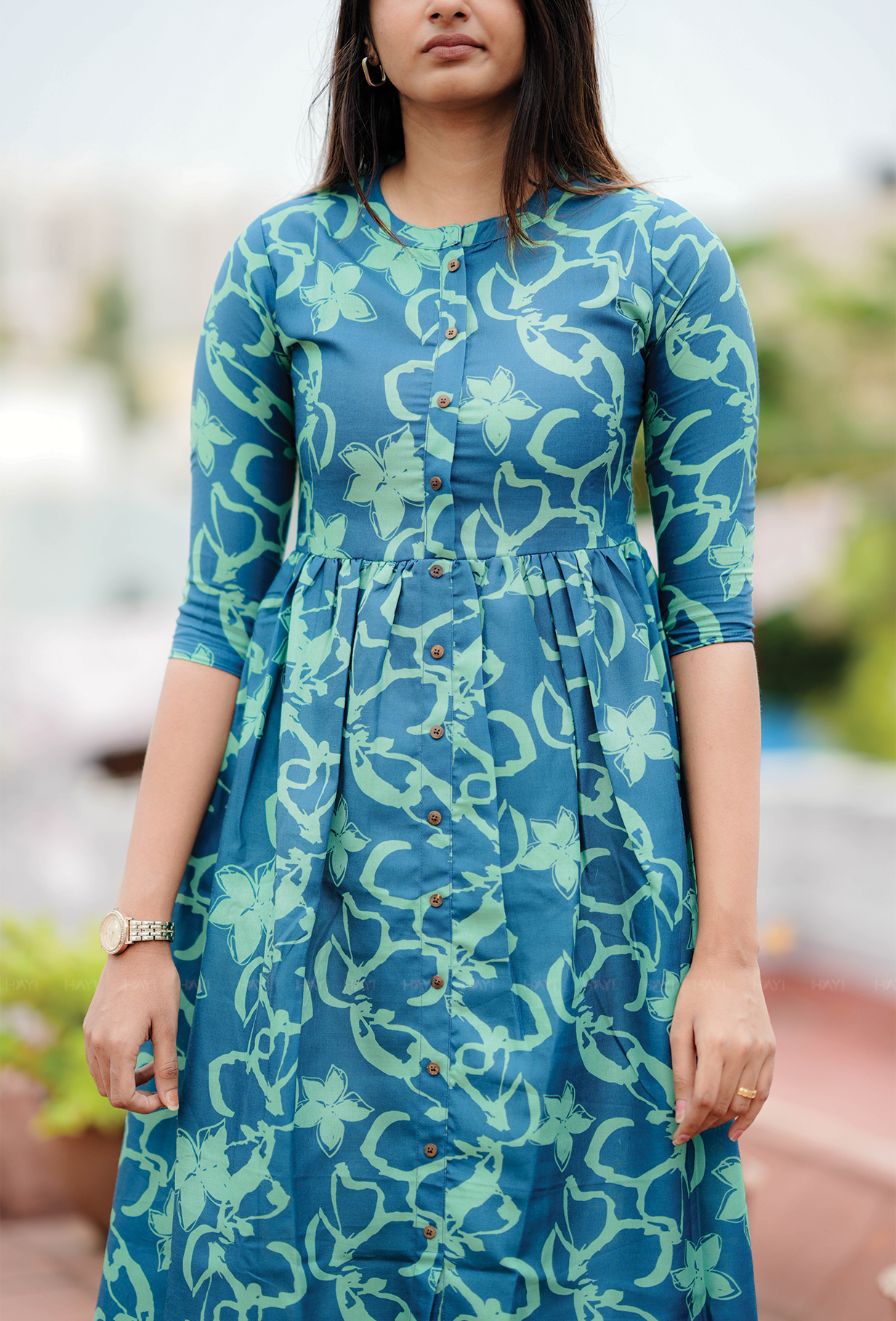 Arty Bloom Teal with Floral printed Maternity and Feeding dress