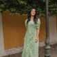 Sage Green with Mint petal printed Viscose A-line Dress