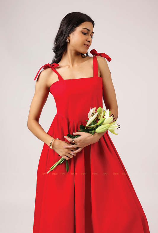 Lover's Edit Red Spaghetti Dress With Back Smock