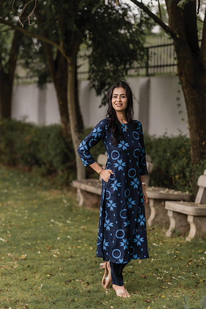 Noir Ivy Blue Viscose Co-ord with Boat Neck