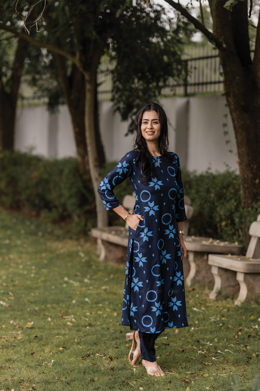 Noir Ivy Blue Viscose Co-ord with Boat Neck