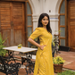Sunfold Bloom Yellow Handloom Co-ord with V-Neckline & Leg-O-Mutton Sleeves