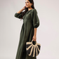 Zayra With Balloon Sleeve With Elastic Flared Dress