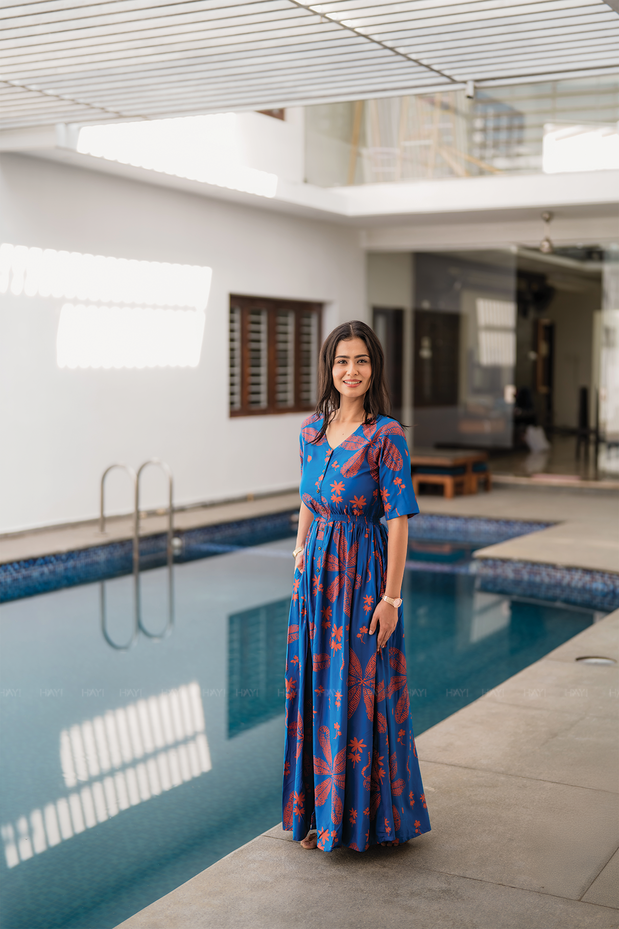 Tropic Tale Blue Viscose Dress with Waist Elastic