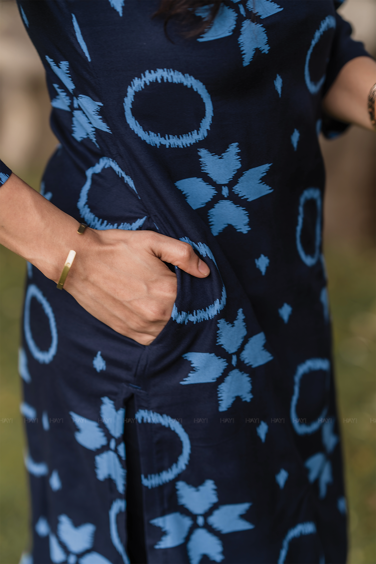 Noir Ivy Blue Viscose Co-ord with Boat Neck