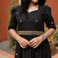 Starlight Black Handloom Dress with Sweetheart Neck & Leg-O-Mutton Sleeves