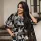 Checkmate Noir Black Viscose Co-ord with Geometric Print