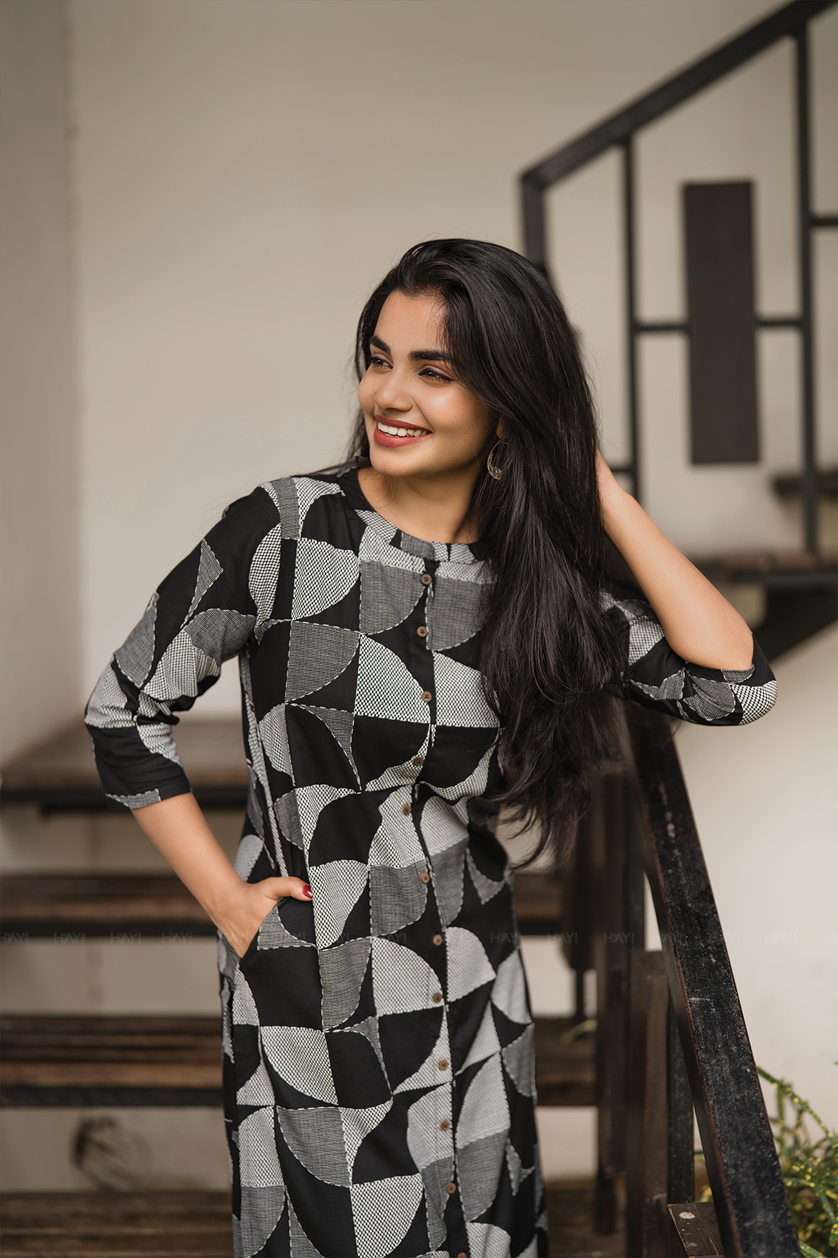 Checkmate Noir Black Viscose Co-ord with Geometric Print