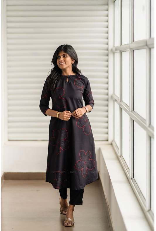 Tangle Black with Bloom N Dark floral printed Man-made Fibre Co-ords