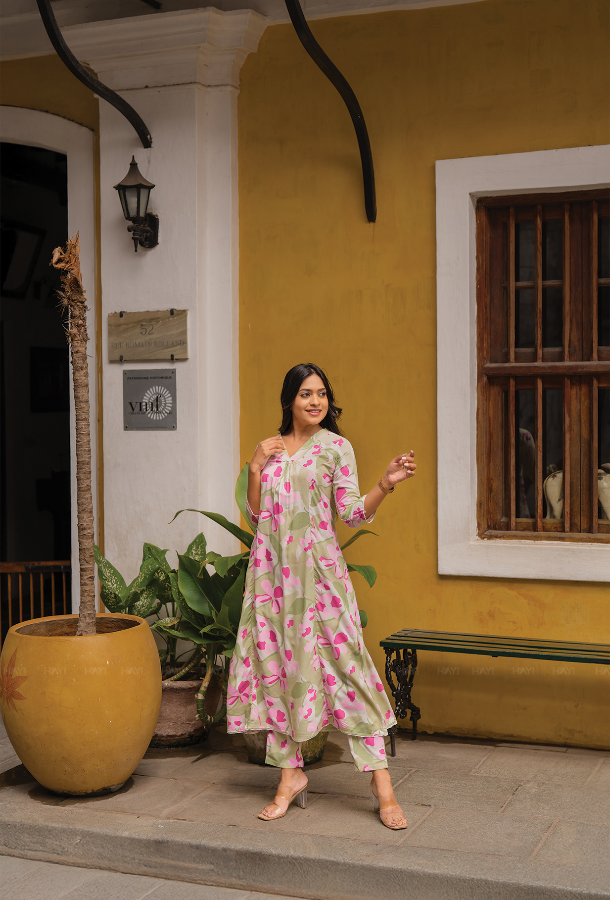 Half white with Petal Parade floral printed Viscose Co-ords