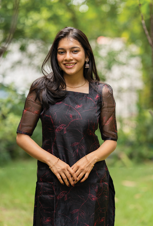 Poise Black with Floral Line Organza kurta