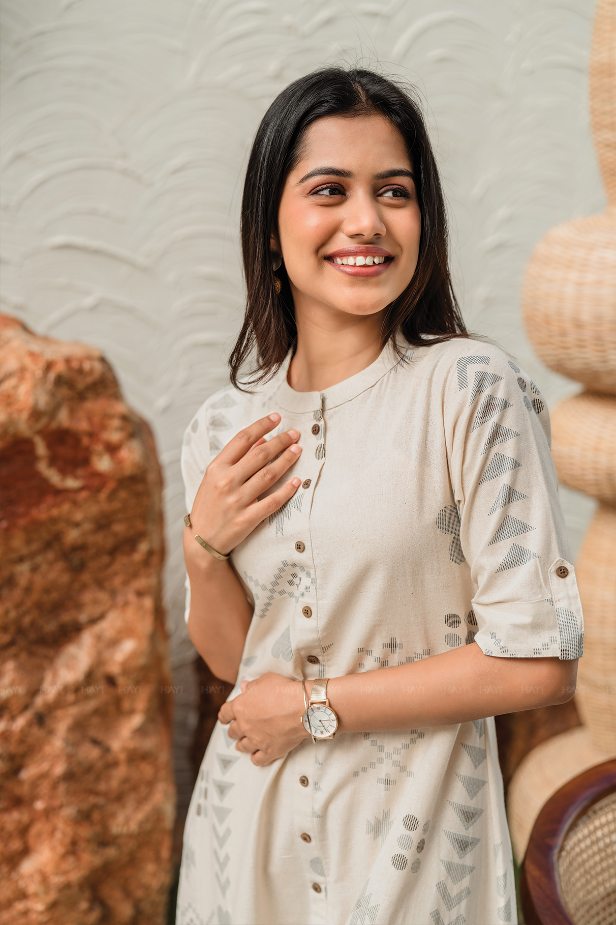 Desert Bloom Sandal Cotton Blend Co-ord with Chinese Collar