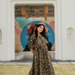 Burnished Green with Forest Desire floral printed Linen Blend Dress