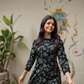 Pristine Black with Noir Blossom printed Viscose Dress
