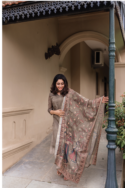 Indrani Pista Green printed 2 Piece Linen Shimmer Kurta with Dupatta