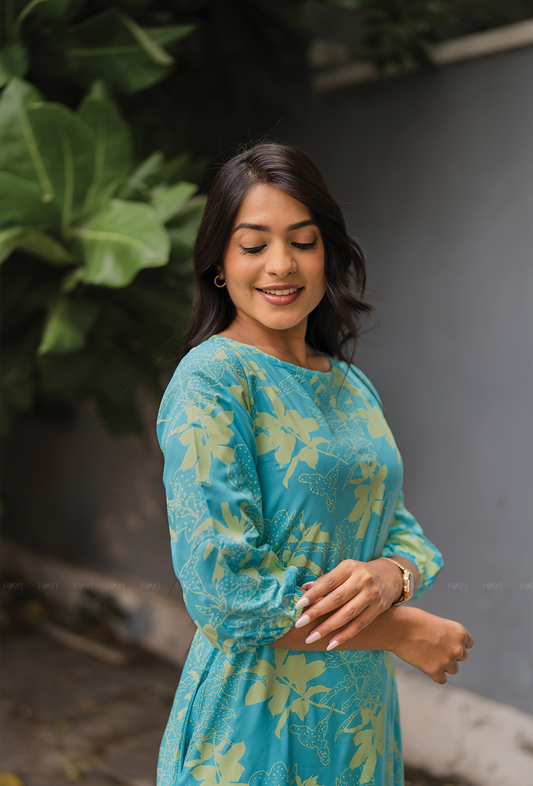 Seraphic Blue with Ethereal Blossom floral printed Viscose Co-ords