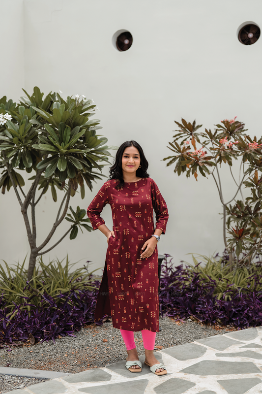 Jade Brown with Tribal Noir printed Viscose Kurta