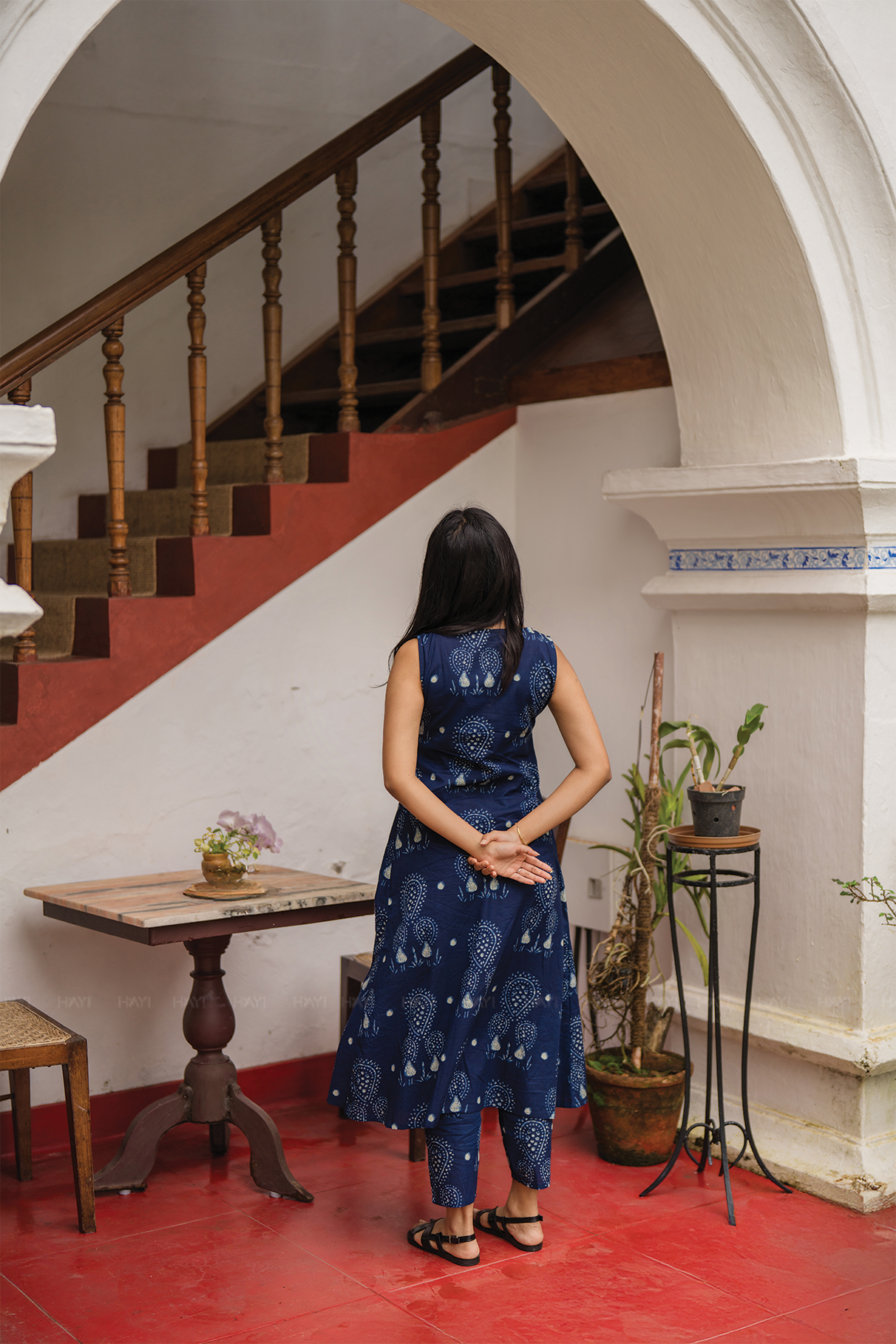 Indie Rune Blue Cotton Co-ord with Boat Neck with Keyhole