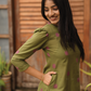 Olive Netra Green Handloom Co-ord with Chinese Collar Diamond Cut & Puff Sleeves
