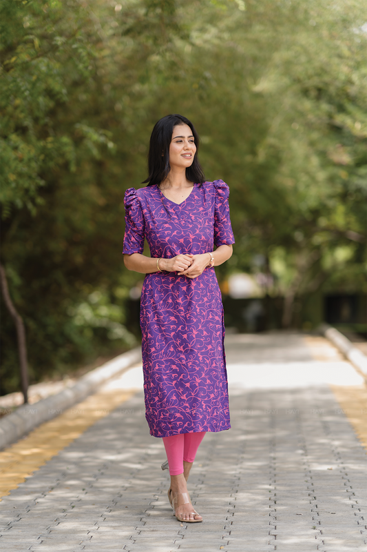 Lunar Violet with Twilight Tango floral printed Viscose Kurta