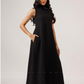 Blackout Babe High Neck With Side Buttons Flared Dress