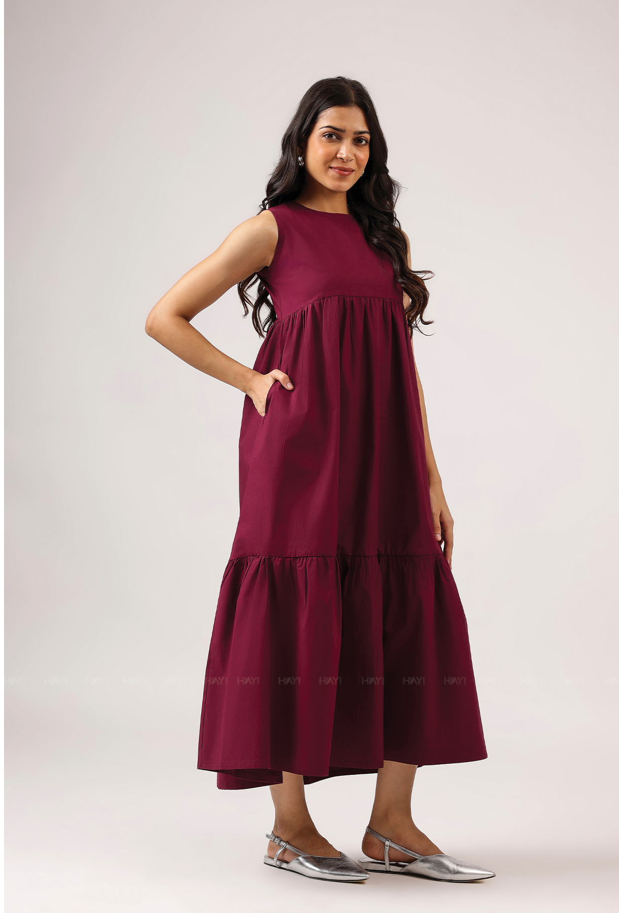 Vin Rouge Sleeveless Wine Flared Dress