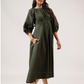 Zayra With Balloon Sleeve With Elastic Flared Dress
