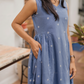 Ocean Polka Blue Handloom Cotton Dress With V Neckline Detached 3/4th Sleeves