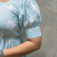 Petal Puff Blue Cotton Dress with Rounded Square Neck & Puff Elbow Sleeves