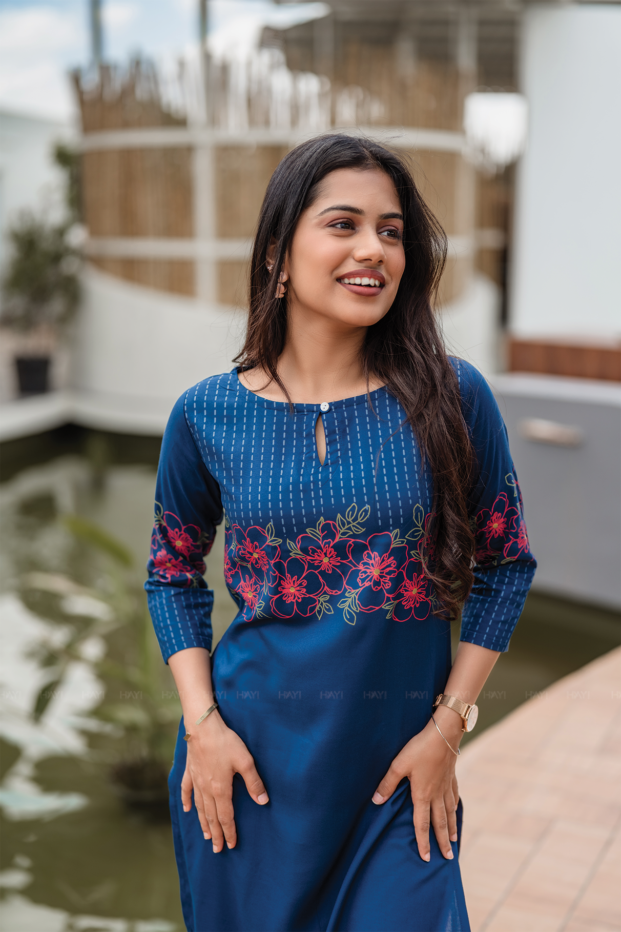 Starlit Blue with Celestial Stitch printed Viscose Kurta