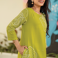Leaf Light Charm Green Viscose Co-ord with Boat Neck & 3/4th Sleeves