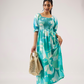 Whim Teal with Tide Kiss Smock Rayon Blend Dress