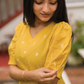 Sunfold Bloom Yellow Handloom Co-ord with V-Neckline & Leg-O-Mutton Sleeves