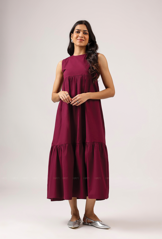 Vin Rouge Sleeveless Wine Flared Dress