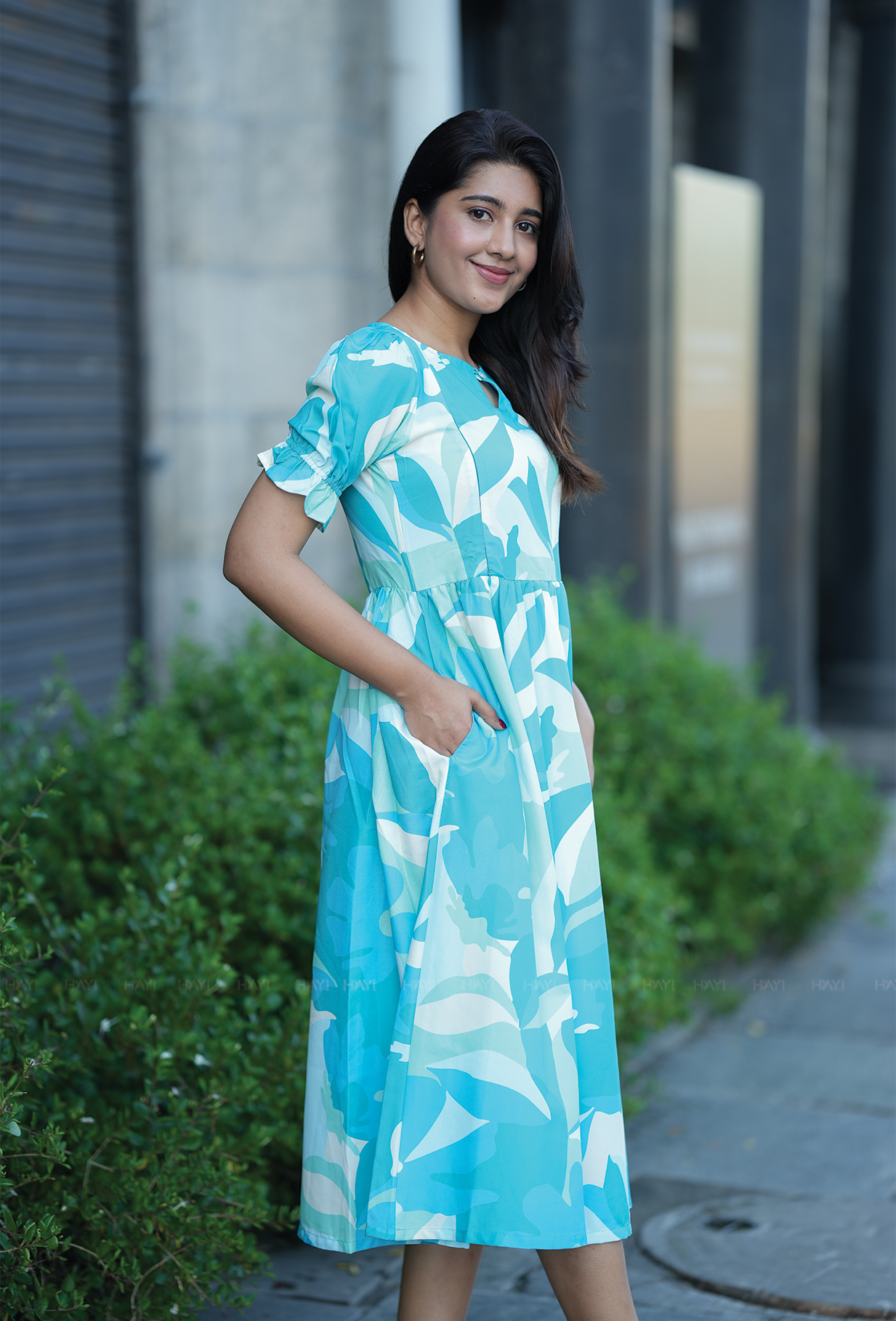Chords Blue with Harmonioes Fragrant floral printed Maternity and Feeding Dress