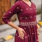 Rosebud Pink Handloom Dress with Straight V-Neck & 3/4 Sleeves