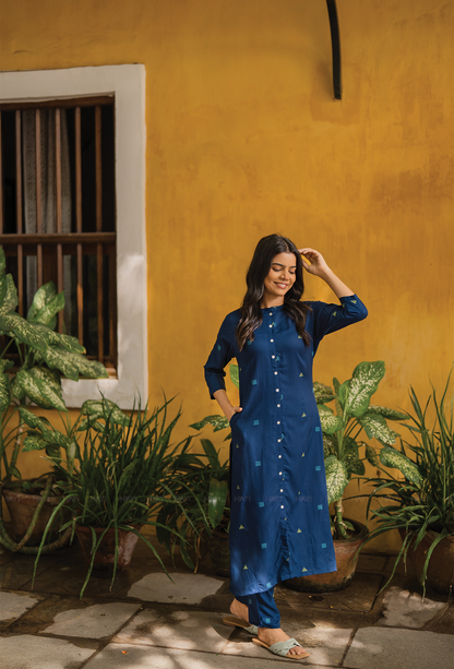 Revel Navy with Evening Glow printed Viscose Co-ords