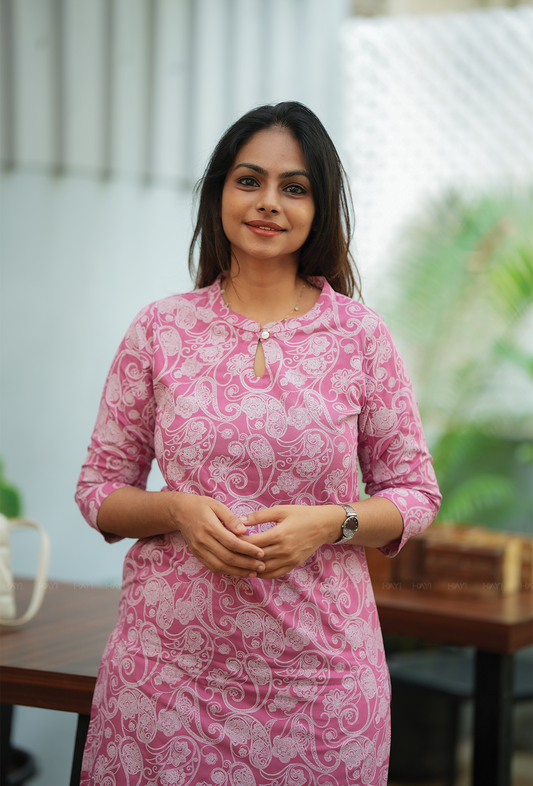 Light Pink with Paisley Whisper printed Viscose Kurta