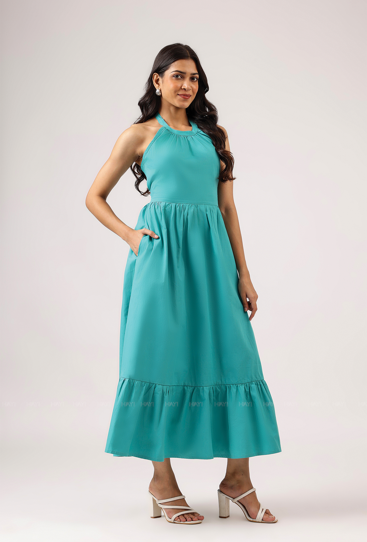 Lagoon Love Blue Helter Flared Dress With Smock