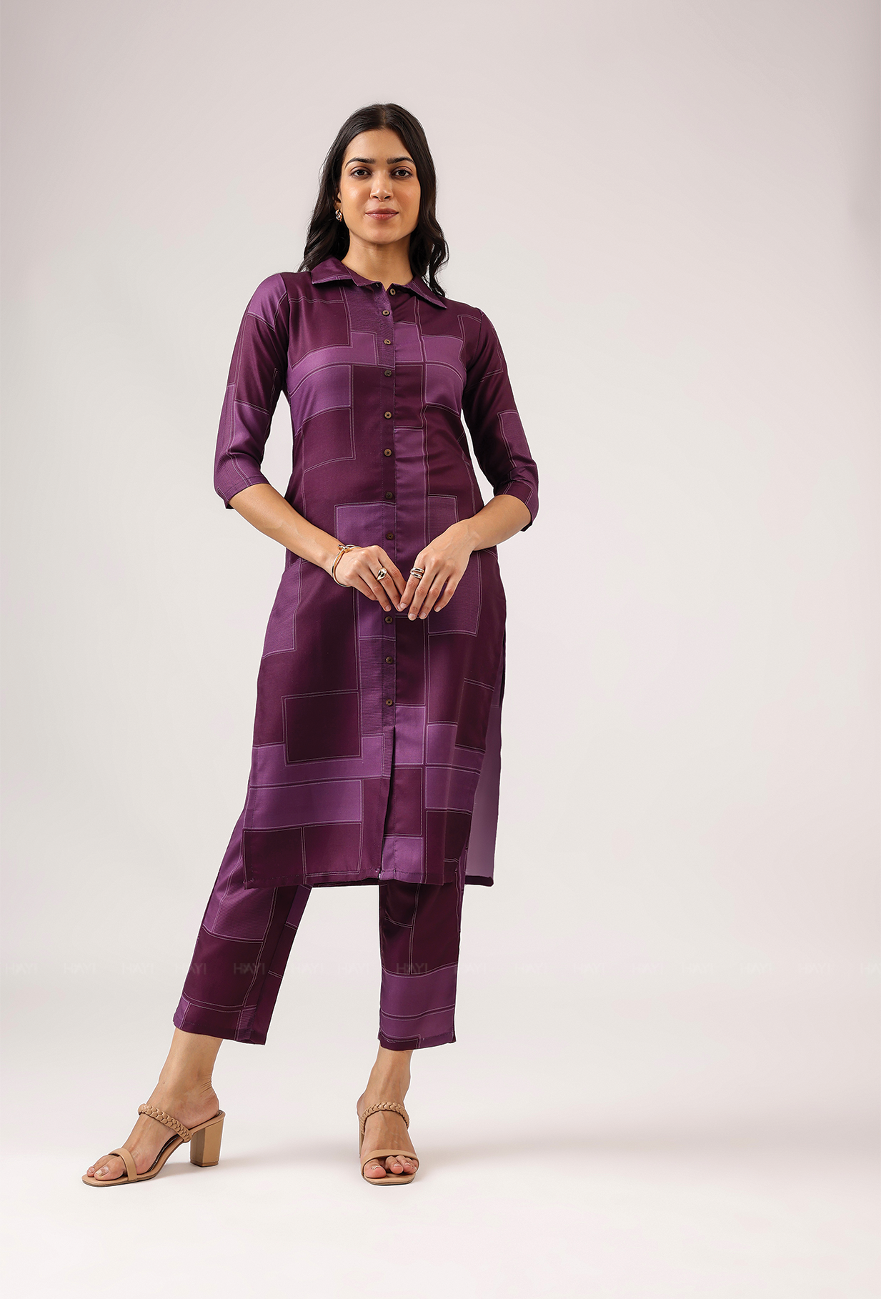 Tangy Plum with Nightshade Whisper printed Linen Blend Co ord set
