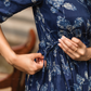 Floralia Blue Cotton Dress with V-Neck & Fabric Rope Detail