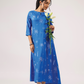 Cerulean Blue with Deep Ocean Viscose printed A-line Dress