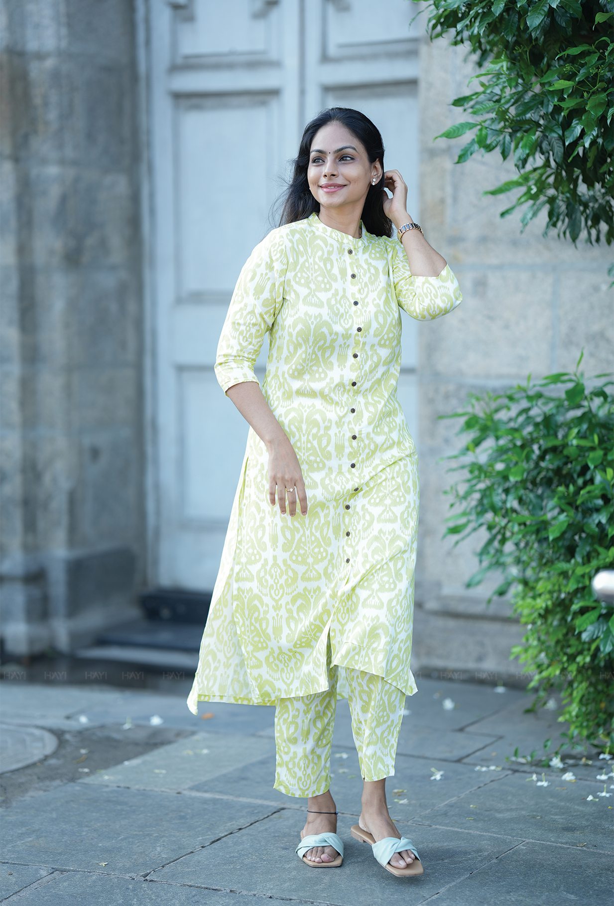 Tangerine Green with Citrus Purch printed Viscose Co Ords