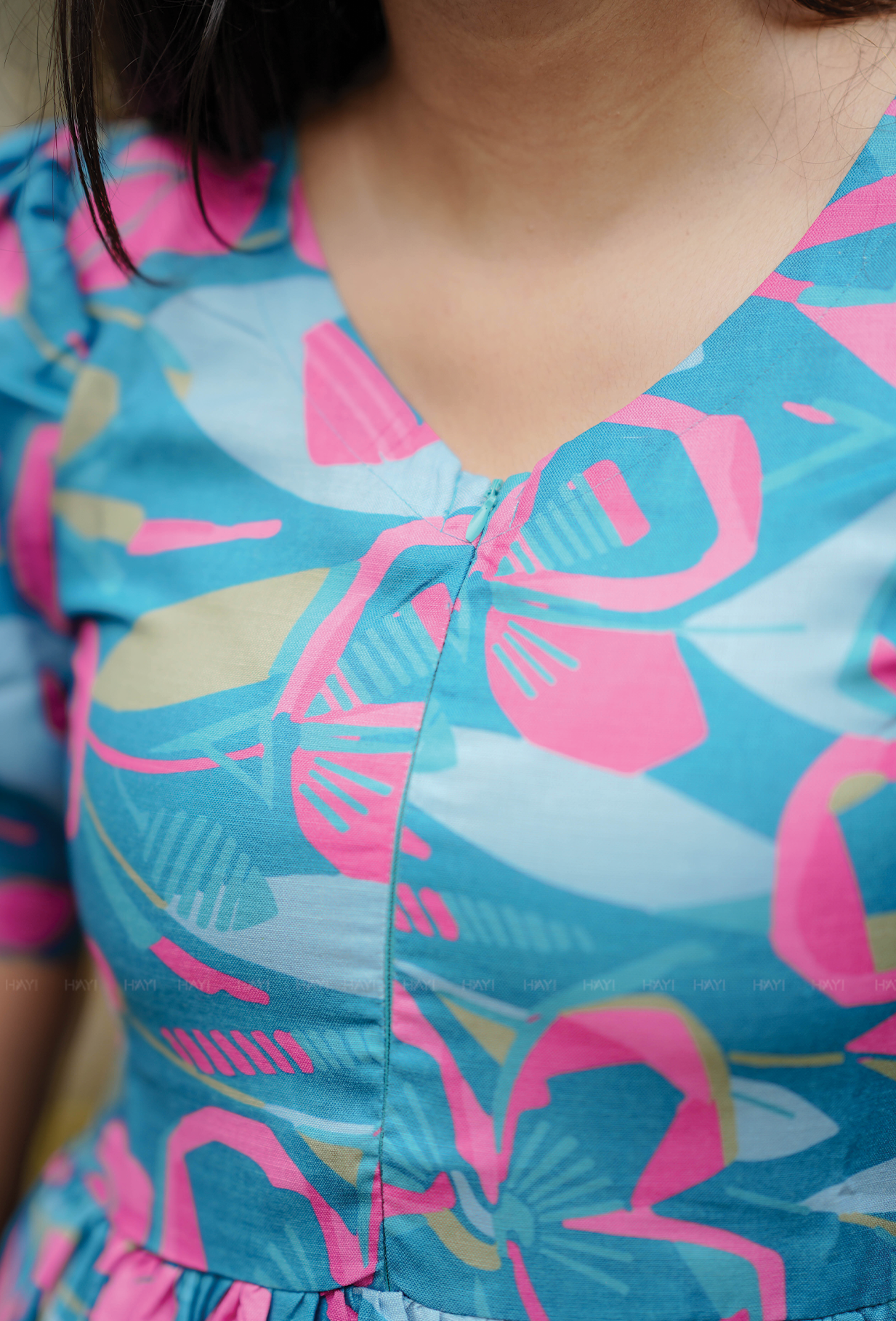 Geo Bloom Blue Maternity and Feeding dress