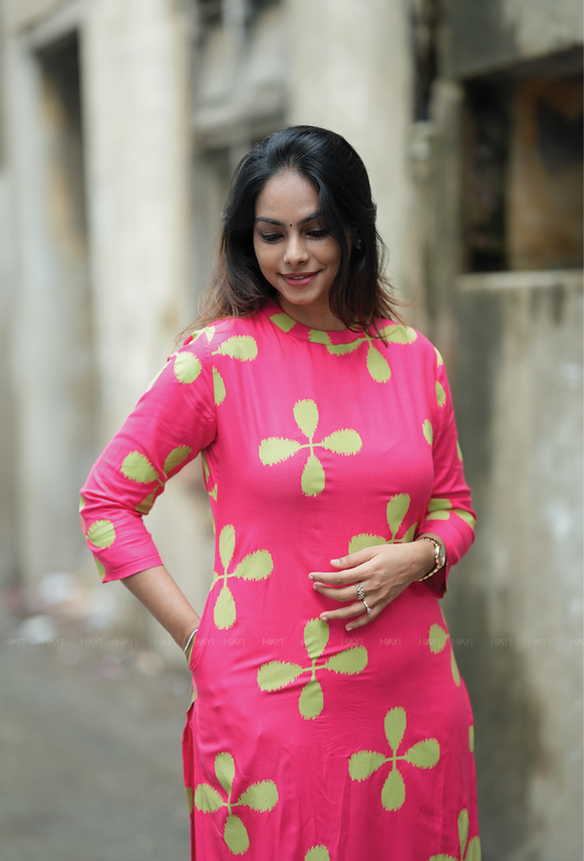 Pestry Pink with Ikat Blooms floral printed Viscose Co Ords