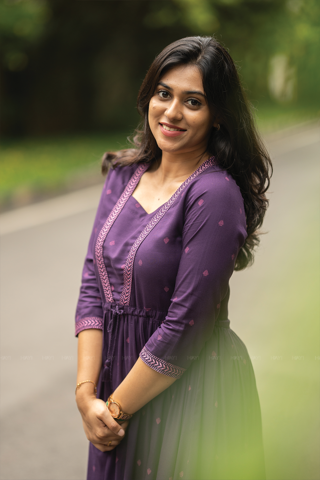 Violet Haze Viscose Dress with Sweetheart Neck & Embroidery