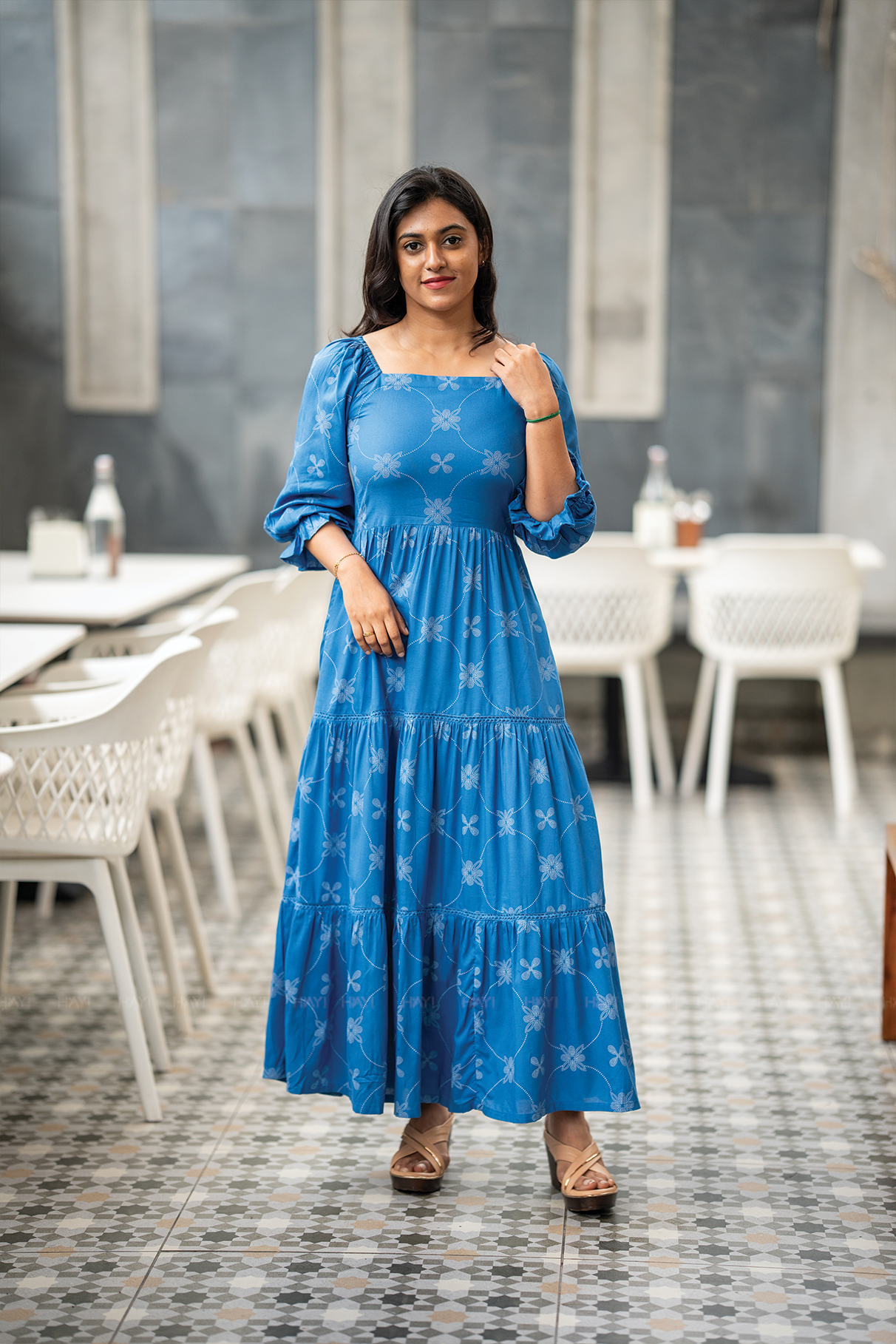 Bluebell Grace Viscose Dress with Shoulder Elastic