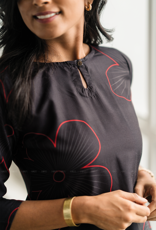 Tangle Black with Bloom N Dark floral printed Man-made Fibre Co-ords