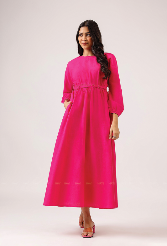 Crowned In Pink Wasit Tie With Back Slit Flared Maxi