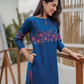 Starlit Blue with Celestial Stitch printed Viscose Kurta